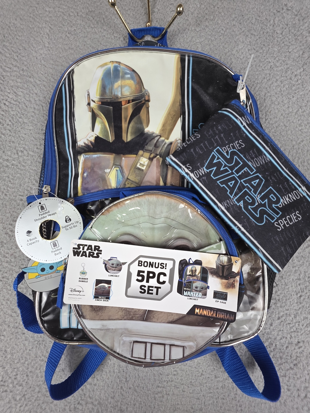 NWT DISNEY Backpack 5 Pc Stars Wars Bundle Bookbag Lunchbox Zip Case Black Blue